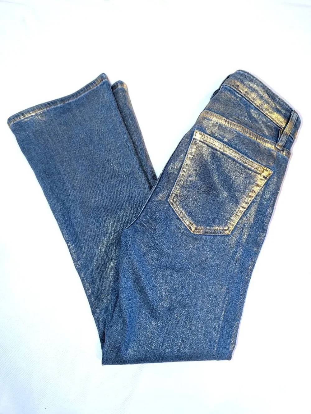 Frame | Le Crop Mini Boot in Gold Hologram | Size 25
